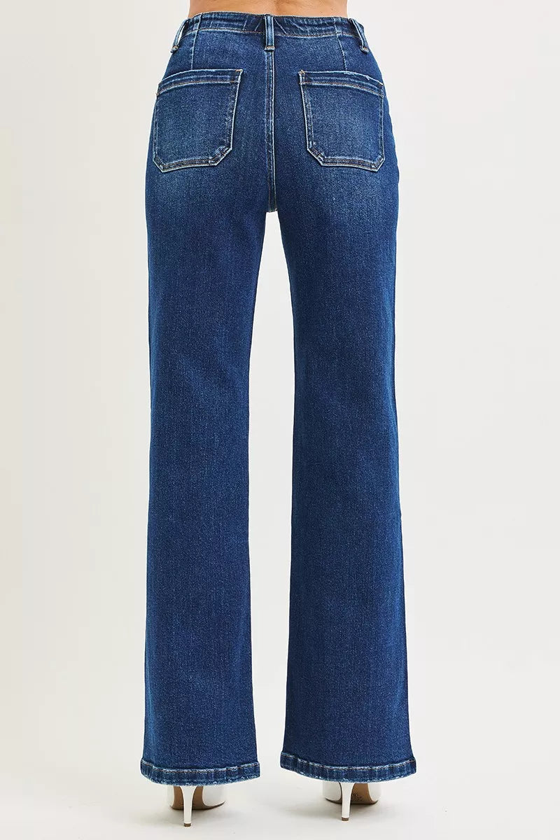 RISEN Full Size High Rise Wide Leg Jeans with Front Tie - - jeans