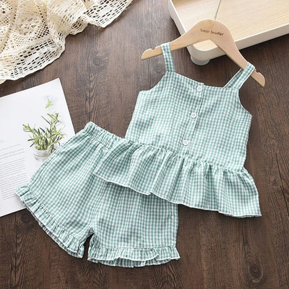 Girls Ruffled Spaghetti Top and Shorts Sets