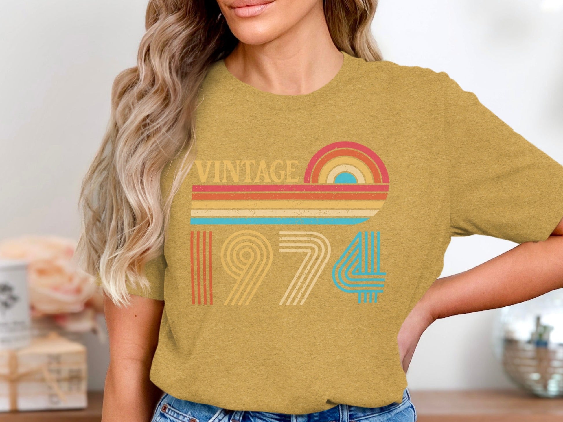 Vintage 1974 Retro Rainbow Distressed Design T-Shirt- Cloud 16 Clothing Co.- {{Product type}}