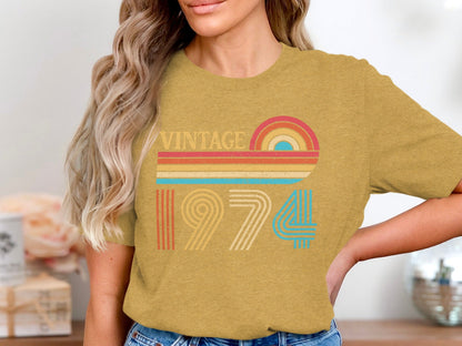 Vintage 1974 Retro Rainbow Distressed Design T-Shirt- Cloud 16 Clothing Co.- {{Product type}}