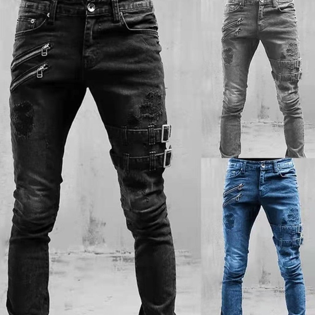 Custom Fit Distressed Moto Jeans - - jeans