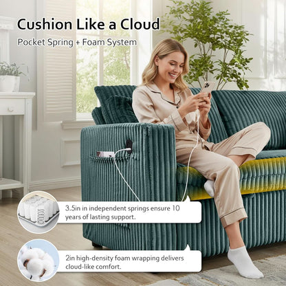 65Inch Sleeper Sofa Bed CorduroyFabric Emerald Green- ShipItFurniture- {{Product type}}