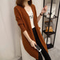 Long Sleeve Tri-Color Knit Sweater Mosaic Stripe Open Front Cardigan brown