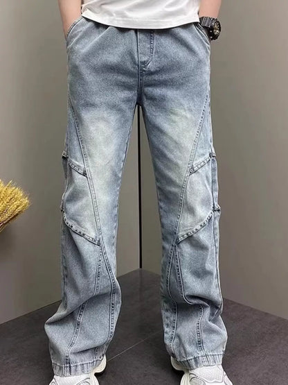 Men's Full Size Vintage Wash Wide Leg Jeans Plus Size - Blue -