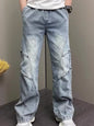 Men's Full Size Vintage Wash Wide Leg Jeans Plus Size - Blue -