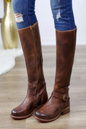 Mid-Calf High Knight Buckle Boots - Dark Brown 41 - heeled boots