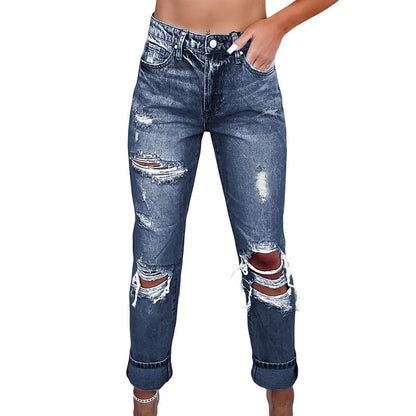 Retro High Waist Tattered Skinny Jeans - LC7874095-P605 12 - Women's Fashion - Women's Clothing - Bottoms - Jeans