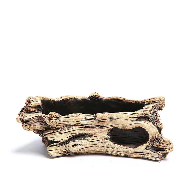 Driftwood Planter Wood Vintage Plant Container Cement Flower Pot