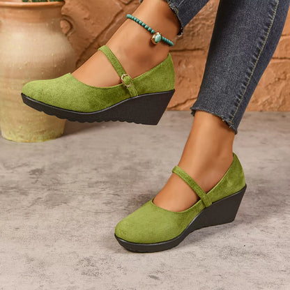 Round Toe Wedge Loafers - -