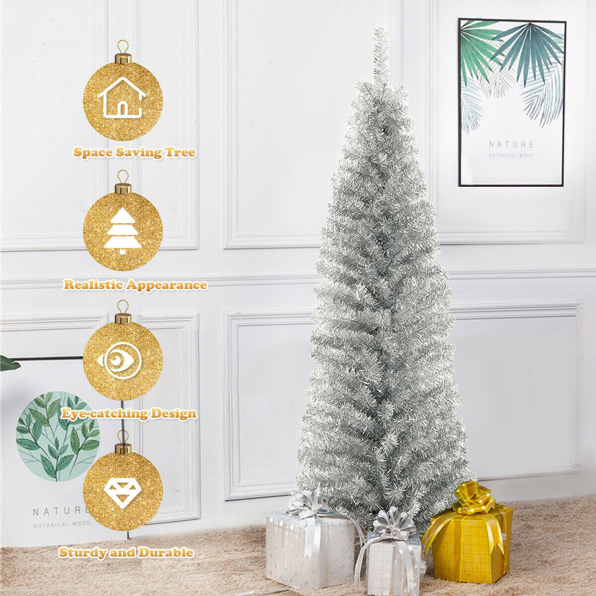 6 Feet Tinsel Tree Unlit Slim Pencil Christmas Tree - -