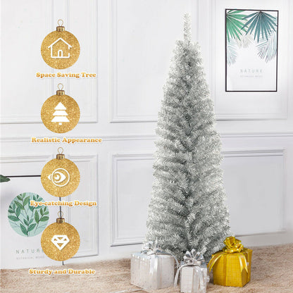 6 Feet Tinsel Tree Unlit Slim Pencil Christmas Tree - -