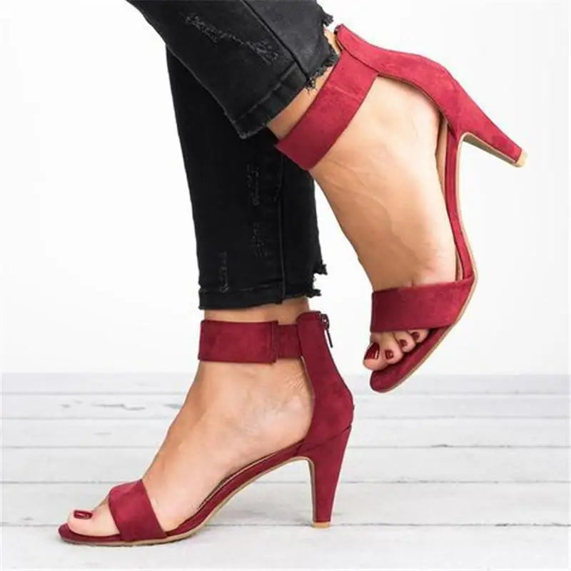 Ladies 7cm Open-Toe Low Heel Square Dress Heels