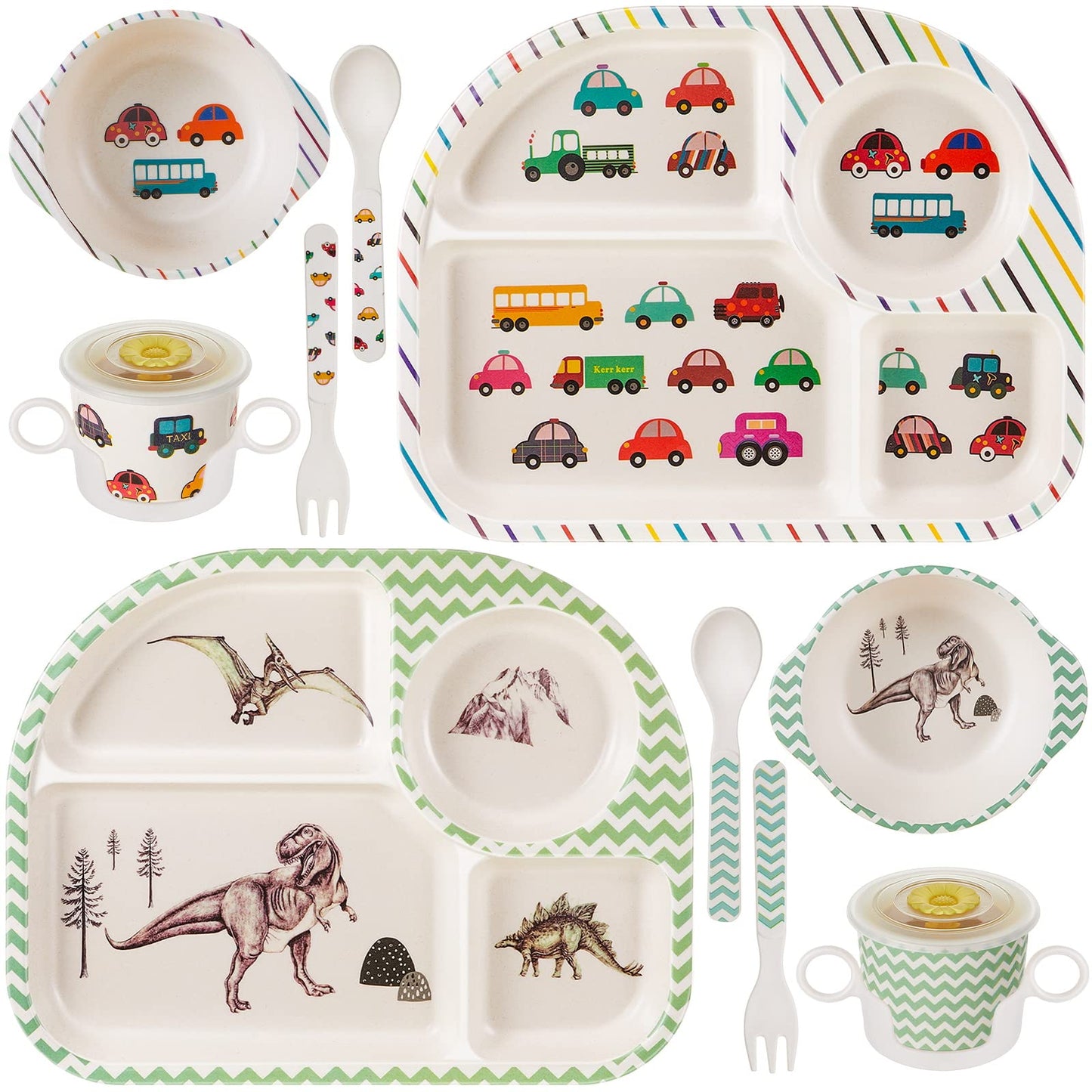 Bamboo Tots 10-Piece Dinosaur & Car Meal Set - n a - dinner set