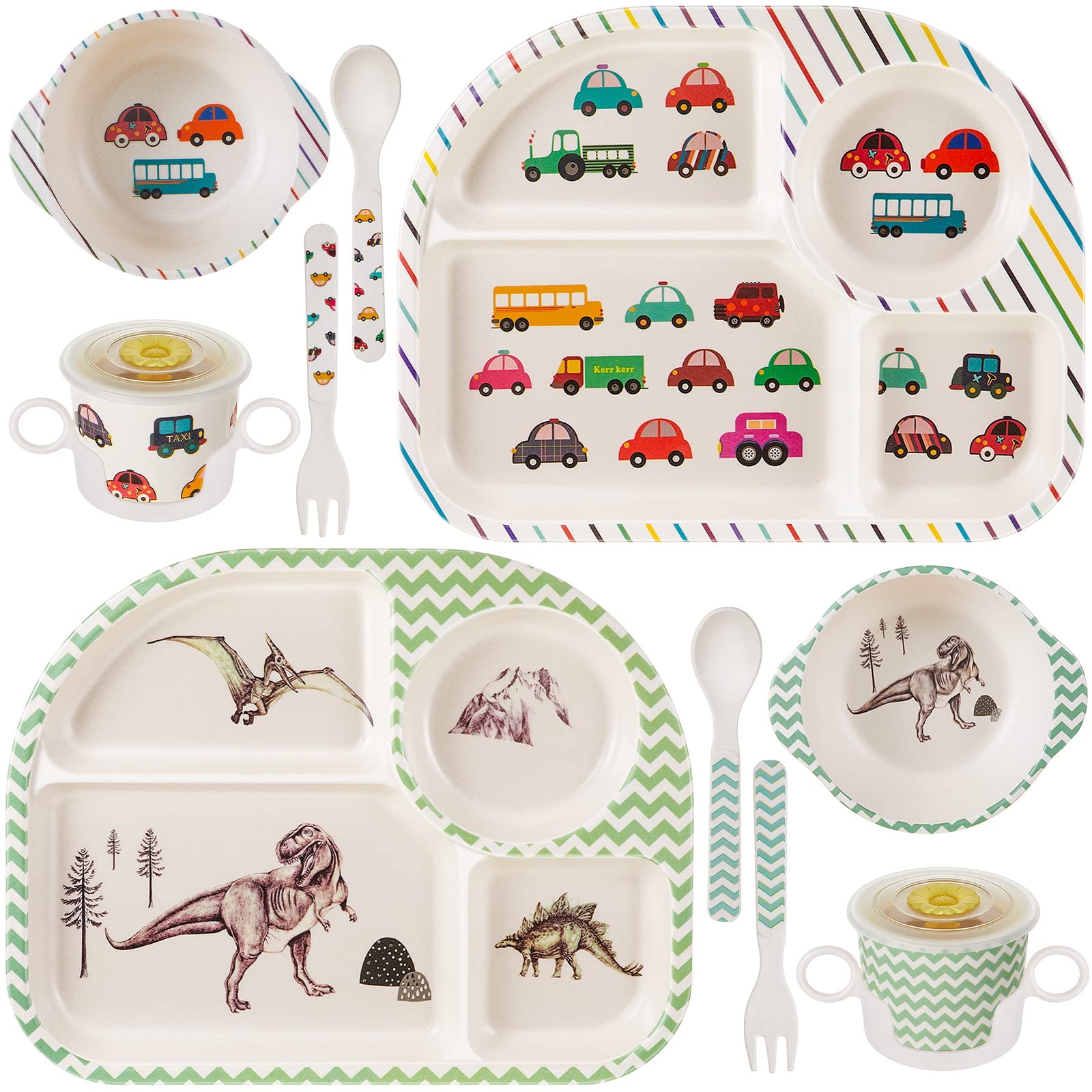 Bamboo Tots 10-Piece Dinosaur & Car Meal Set - n a - dinner set