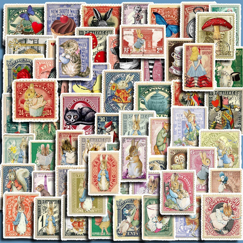 62 PCS Waterproof Alice Garden Stamps Self-Adhesive Stickers - - stickers