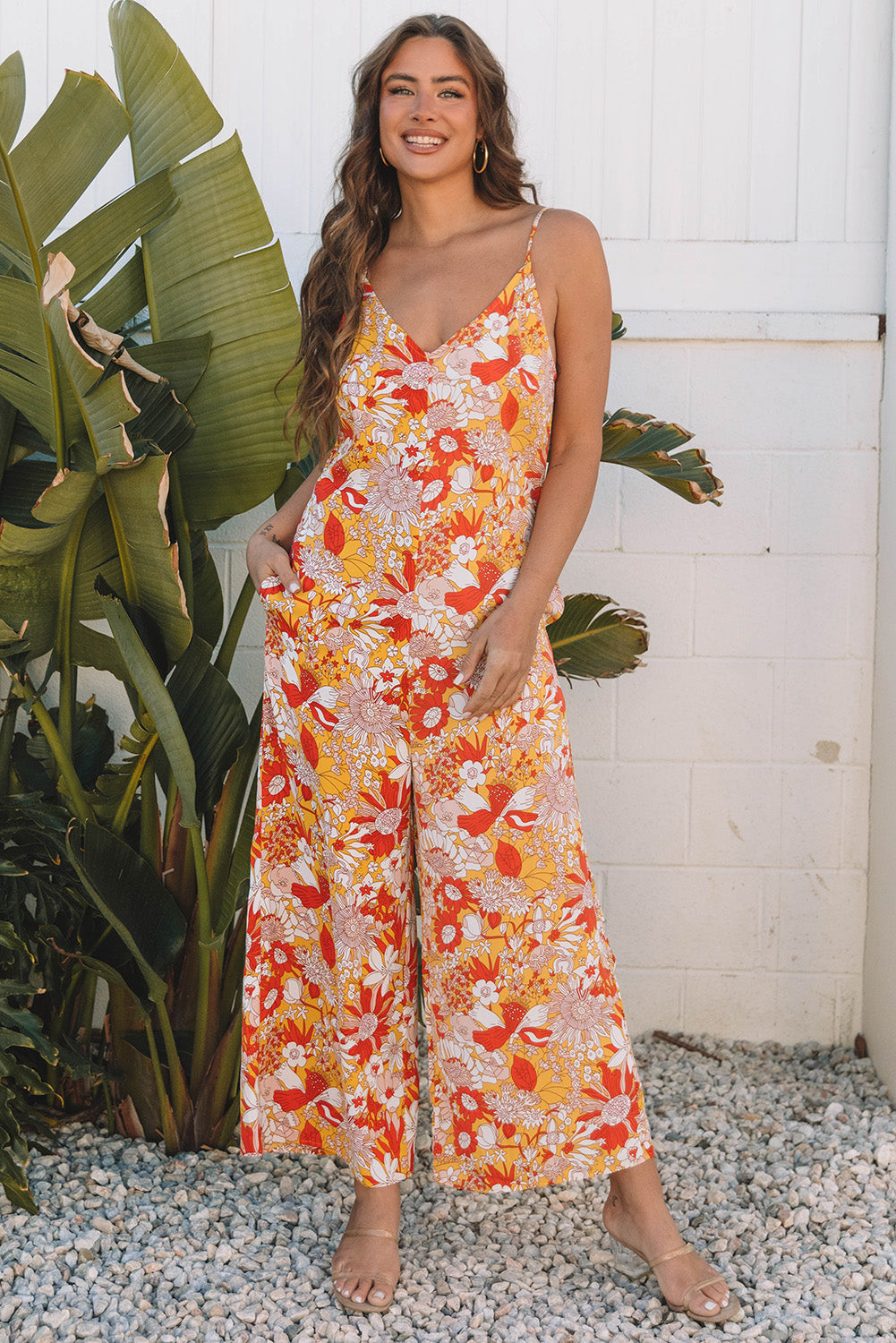 Navy Wide Leg Sleeveless Jumpsuit - Orange - 20% OFF