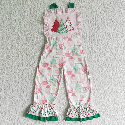 Baby Girls Christmas Tree Print Overalls