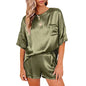 Womens Shorts Pajamas Suit Short Sleeve Pajamas dark Green