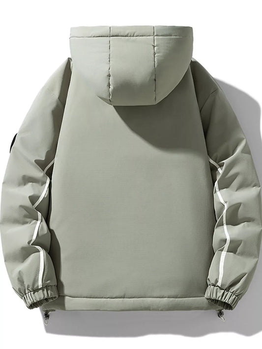 Men's Plus Size Contrast Hooded Puffer Jacket - -