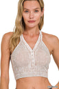 Zenana Washed Ribbed Seamless Button V-neck Tank Top- Shopimist- {{Product type}}