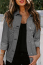Striped Button Up Long Sleeve Denim Jacket - Dark -