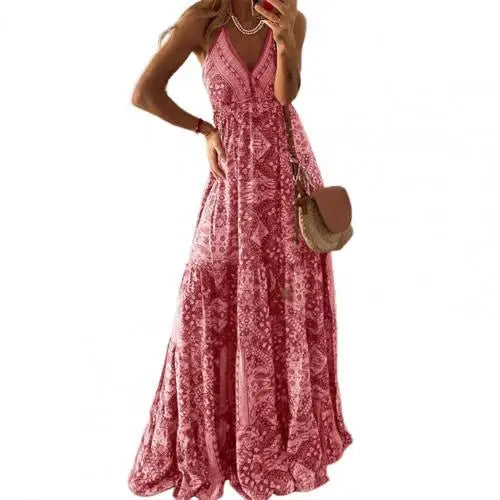 Women Boho Vintage Maxi Dress - - dress