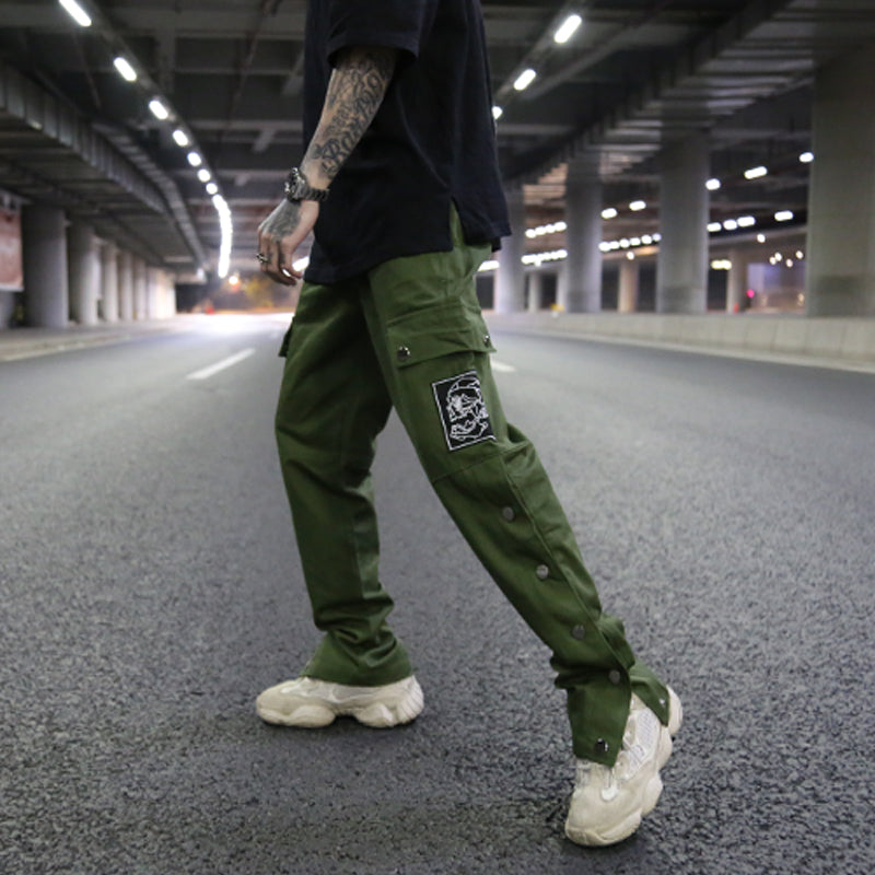 Vintage Embroidered Pocket Cargo Pants - Army Green M - pants