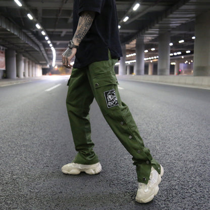 Vintage Embroidered Pocket Cargo Pants - Army Green M - pants