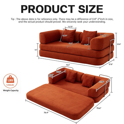 Sofa Bed Convertible 5-in-1 Corduroy Red Floor Steel Frame 74.8 In- NIKKI CASA- {{Product type}}