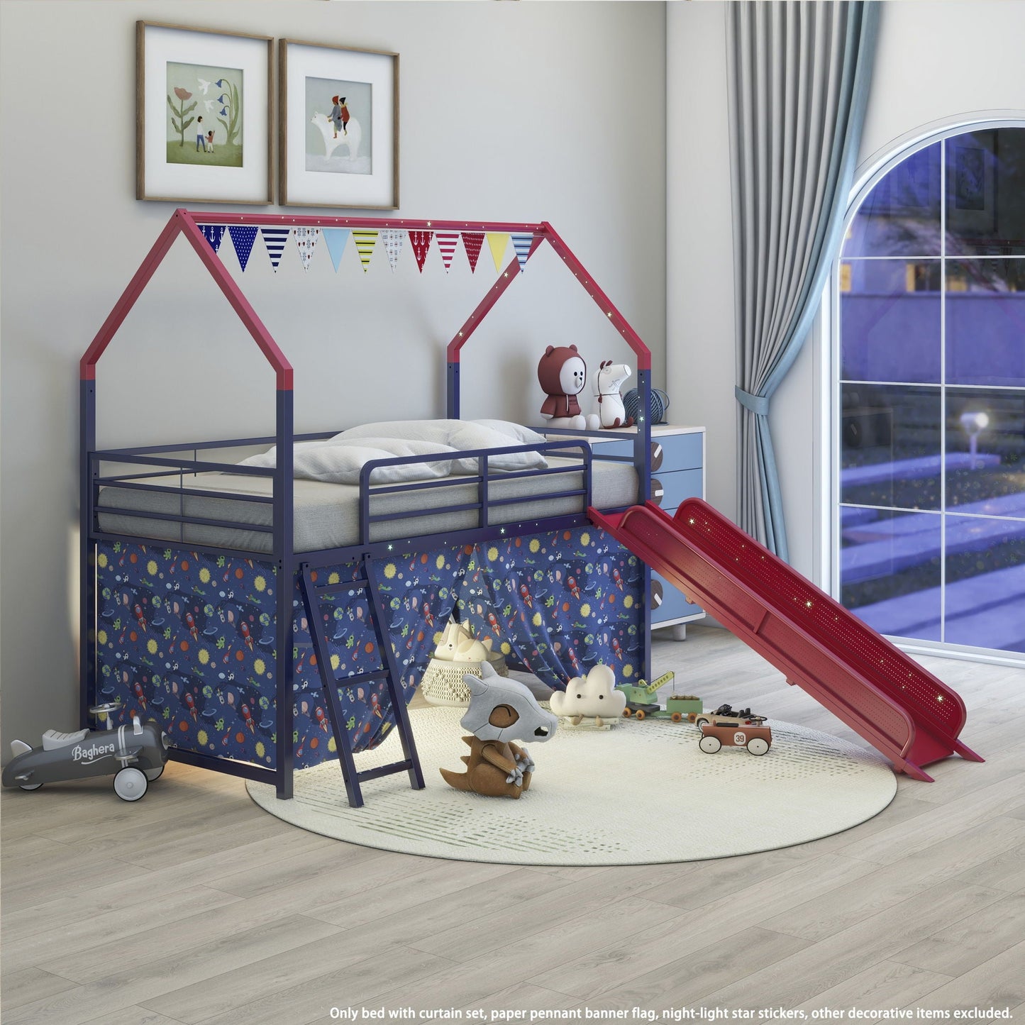 Jack - House Loft Bed With Slide And Curtain Set- HouseOfZazla- {{Product type}}
