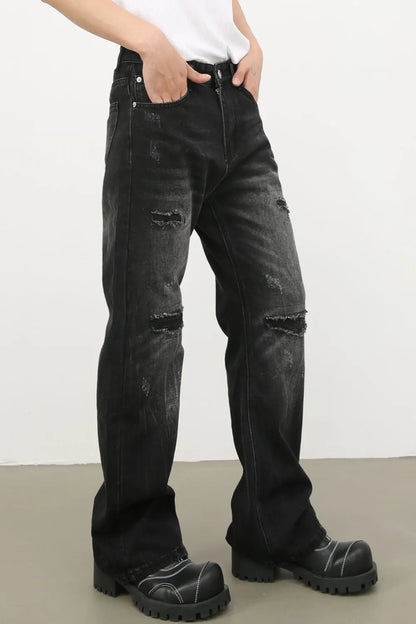 Men's Distressed Jeans with Pockets - -