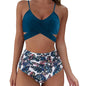 Ladies Split Solid Color Swimsuit dark blue white