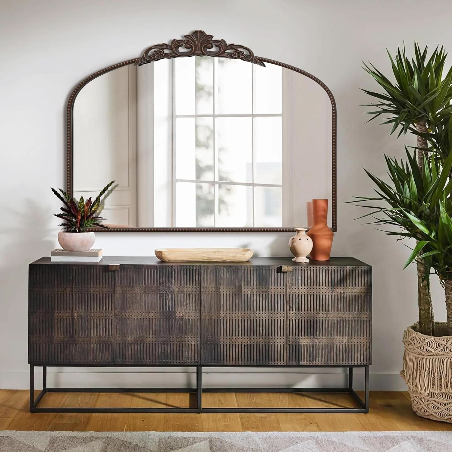 Bronze Vintage Baroque Mirror 40 By 30 Inch Arch Wall Mount - - Mirror