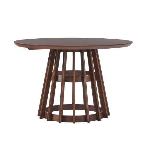 Modern Round Solid Wood Dining Table With Pedestal Base Brown - -