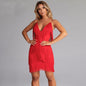 Deep V-Neck Fringe Tassel Dress - Red 2X Extra Large - dress