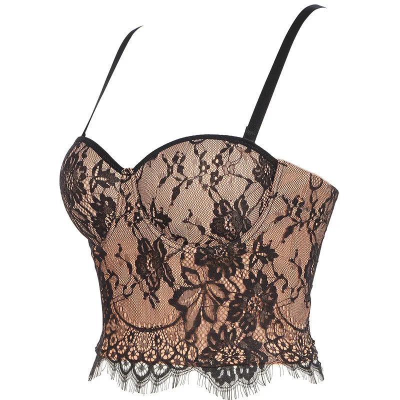 Lace Corset Top Bustier With Cup Camis Cropped Crop Top