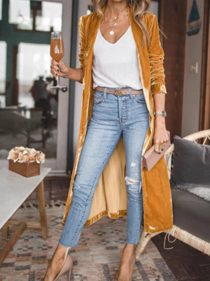 Open Front Long Sleeve Longline Cardigan - -
