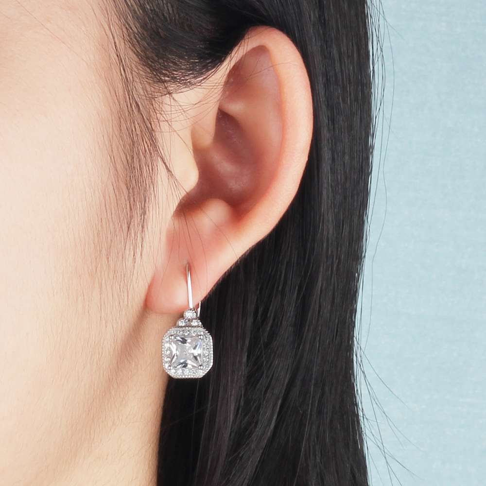 Regal Silver Crown Wedding Earrings - -