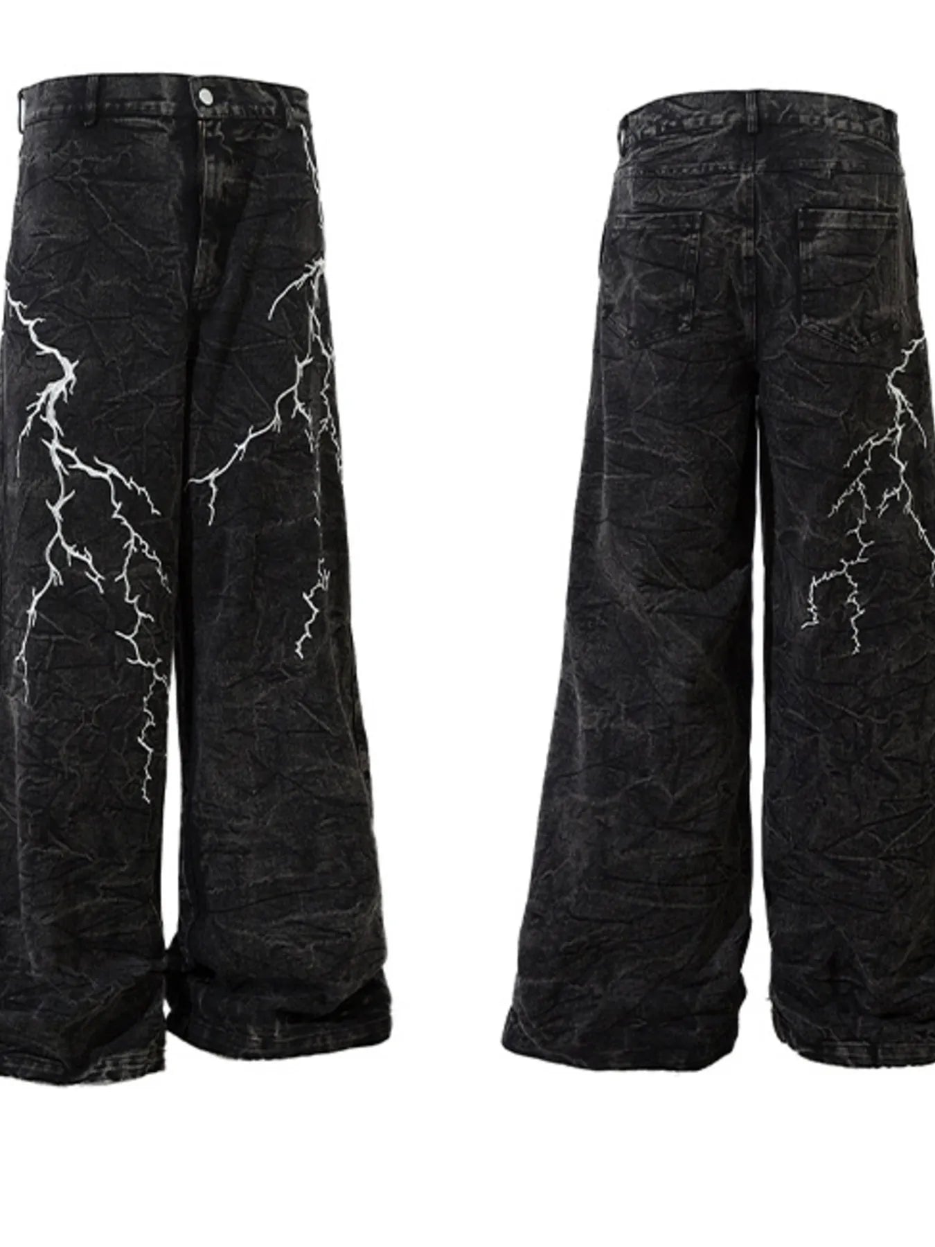 Men's Lightning Pattern Wide Leg Jeans - -