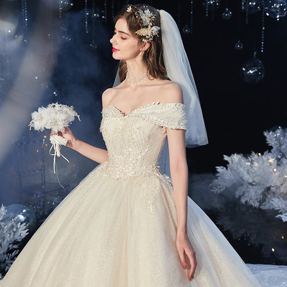 Modern Starry-Train Bridal Gown - - dress