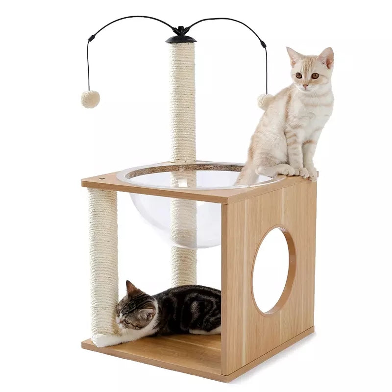 Wood Cat Tree House Tower Sisal Scratching Post Space Capsule