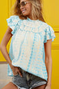 Stylish Tiered Ruffle Neck Tie-Dye Top for Chic Casual Look - LT BLUE - Top