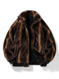 Men's Warm Faux Fur Zip Up Jacket - Brown -