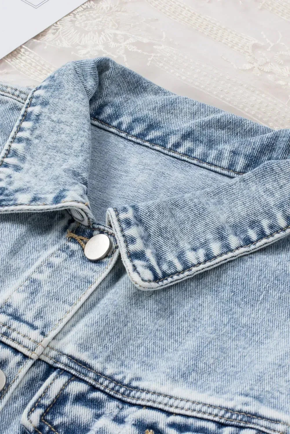 Light Blue Distressed Denim Jacket with Raw Hem – Femstylo- Femstylo- {{Product type}}
