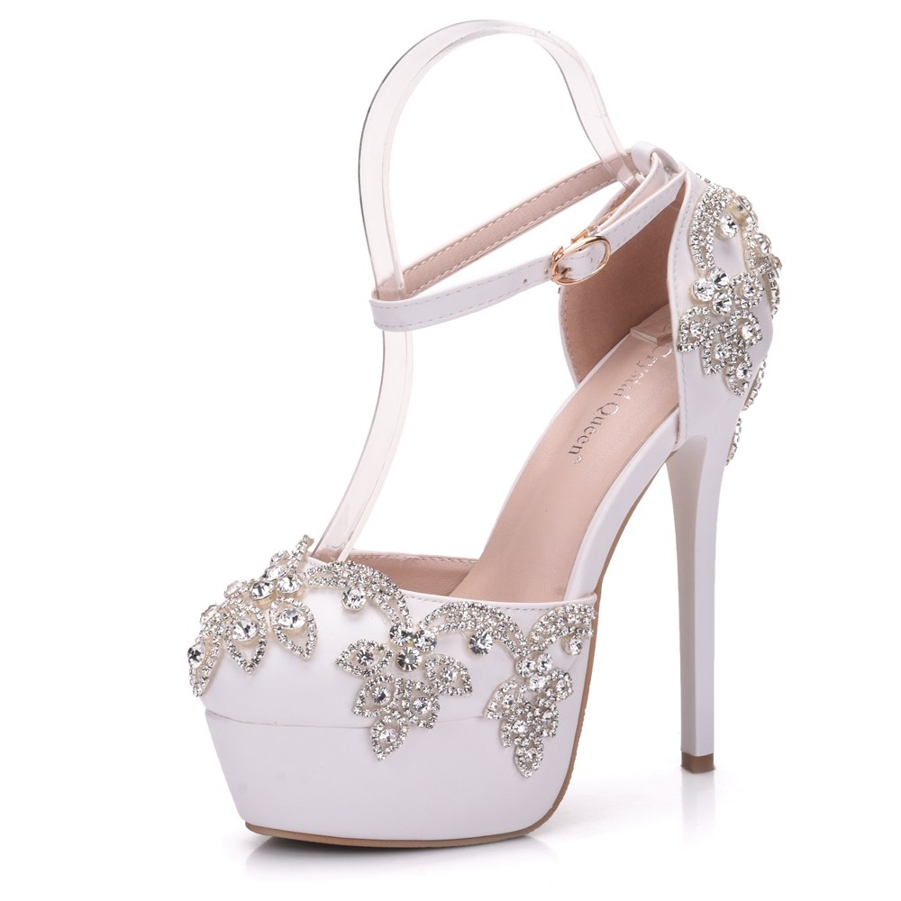 Elegant White Diamond Bridal Heels - 35 White -