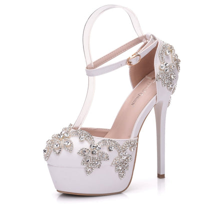 Elegant White Diamond Bridal Heels - 35 White -