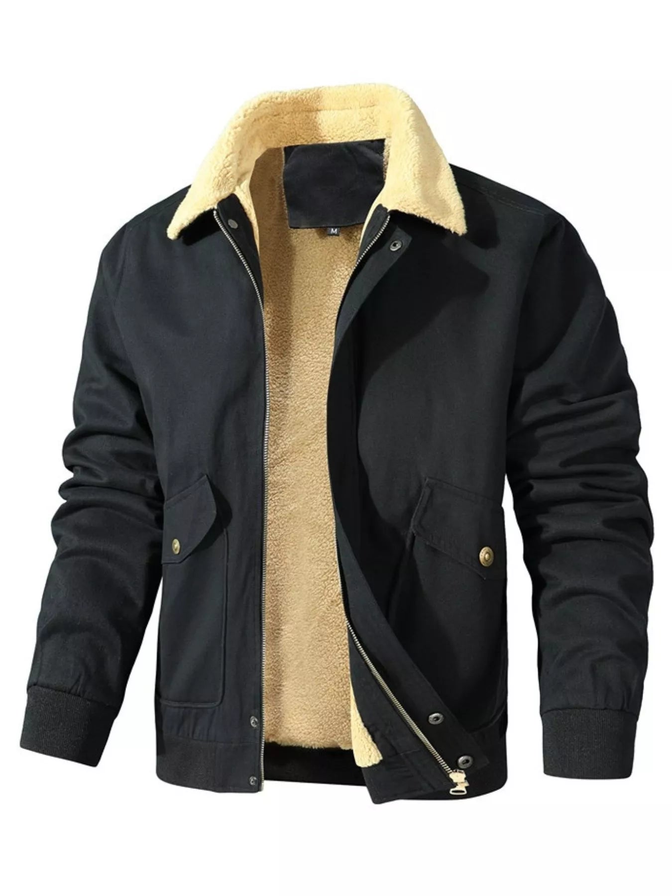 Men's Warm Sherpa Lined Jacket - Black -