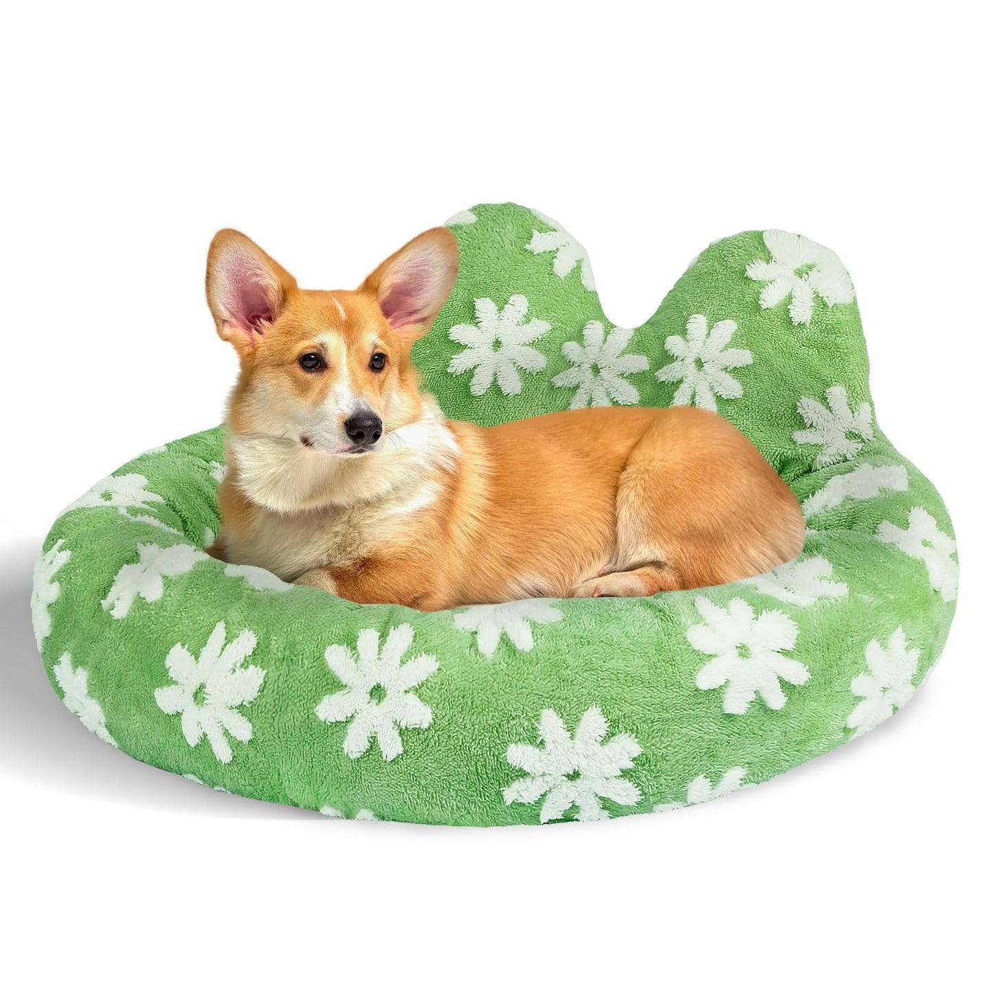 Parderry Washable Round Cat and Dog Bed Green Flower Small - Green Flower S(24''*24''*8'') - dog bed