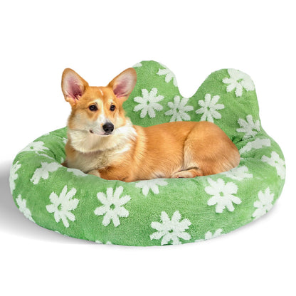 Parderry Washable Round Cat and Dog Bed Green Flower Small - Green Flower S(24''*24''*8'') - dog bed