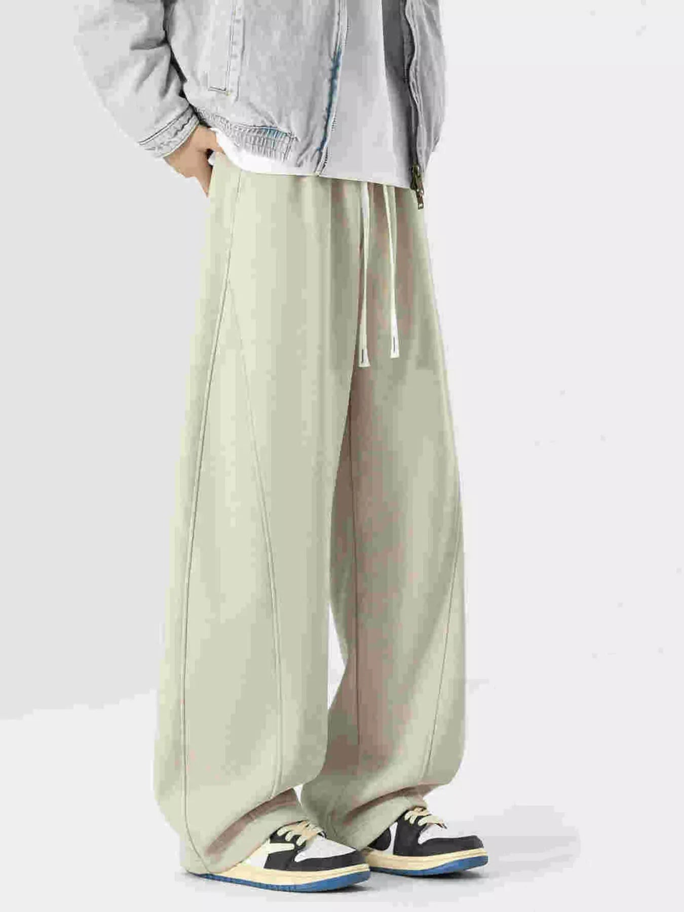 Men's Plus Size Loose Fit Drawstring Wide Leg Pants - Beige -
